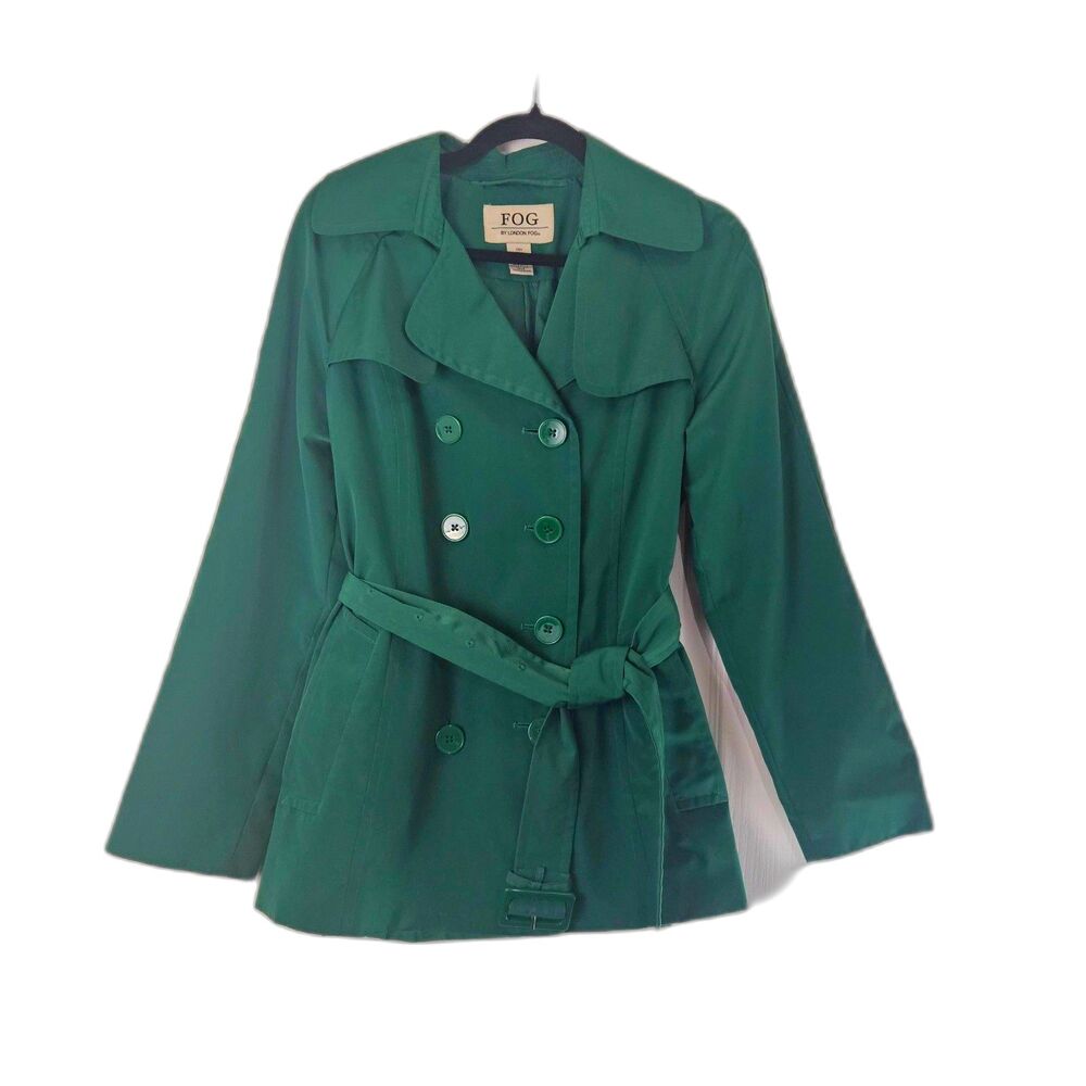 London Fog Double Breasted Women's S Classic Bold Green Rain Jacket
